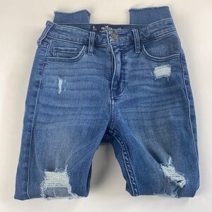 High-rise casual crop super skinny medium wash ripped distressed jeans size 1J